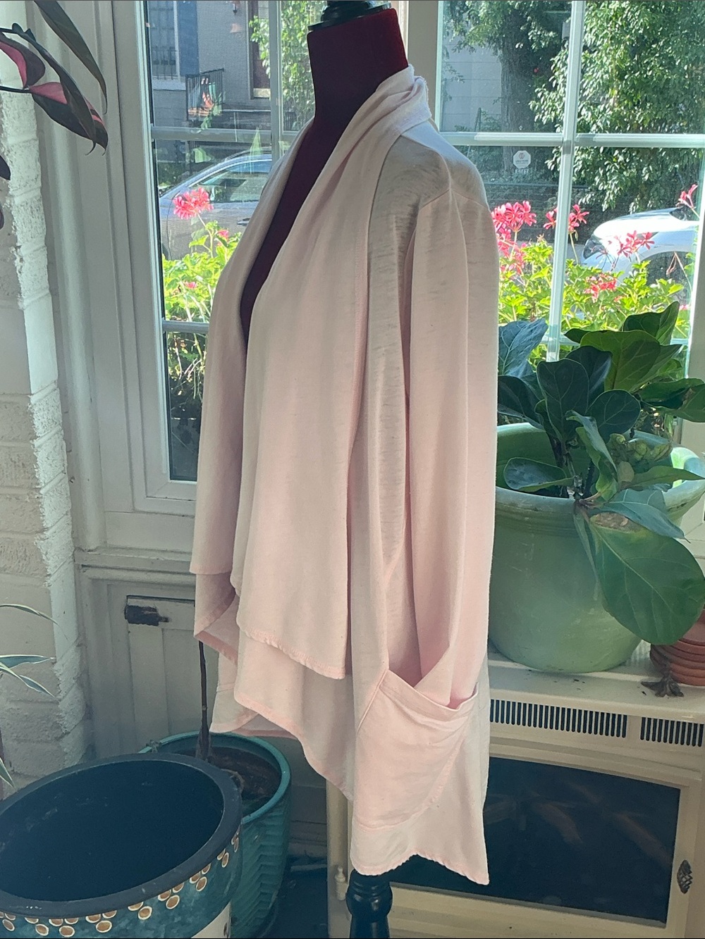 Light Pink Open-Front Draped Women's Sweater Cardigan size L by BRISAS - Picture 4 of 12